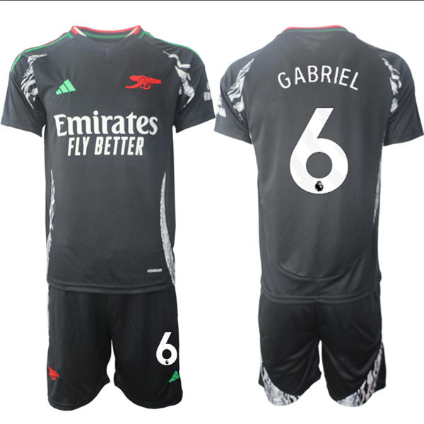 Mens Arsenal FC #6 Gabriel Magalhaes 2025 Black Away Soccer Jersey kit