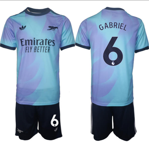 Mens Arsenal FC #6 Gabriel Magalhaes 2025 Aqua Third Soccer Jersey kit