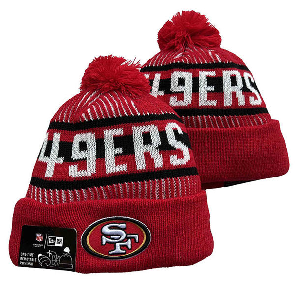 NFL San Francisco 49ers Red White Black strip with red Cuffed Pom Knit Hat YD2503212 (10)