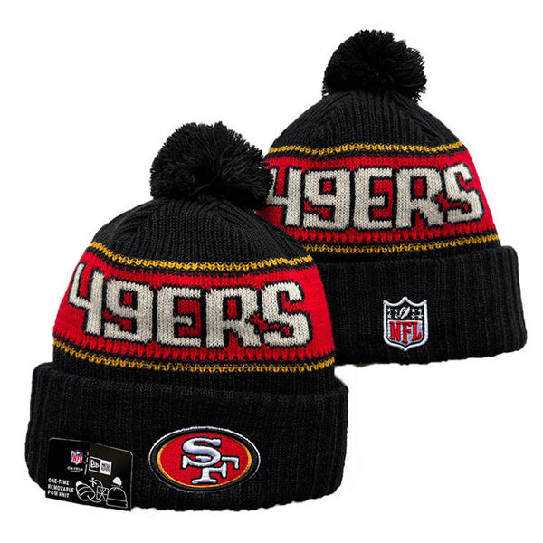 NFL San Francisco 49ers Black Red White Cuffed Pom Knit Hat YD2503212 (2)