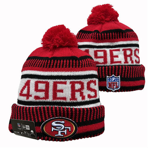 NFL San Francisco 49ers Red White Black Cuffed Pom Knit Hat YD2503212 (11)