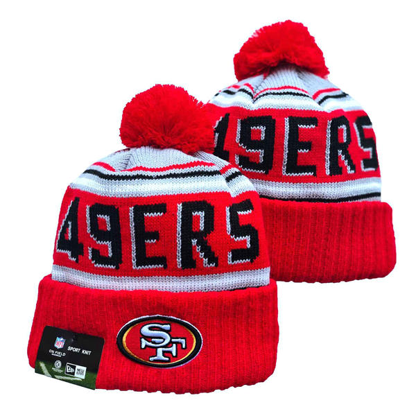 NFL San Francisco 49ers Red white Black Cuffed Pom Classics Knit Hat YD2503212 (1)
