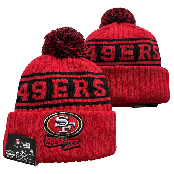 NFL San Francisco 49ers red black Cuffed Pom Knit Hat YD2503212 (23)