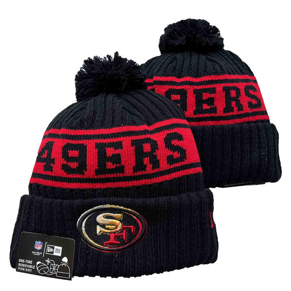 NFL San Francisco 49ers black red Cuffed Pom Knit Hat YD2503212 (20)