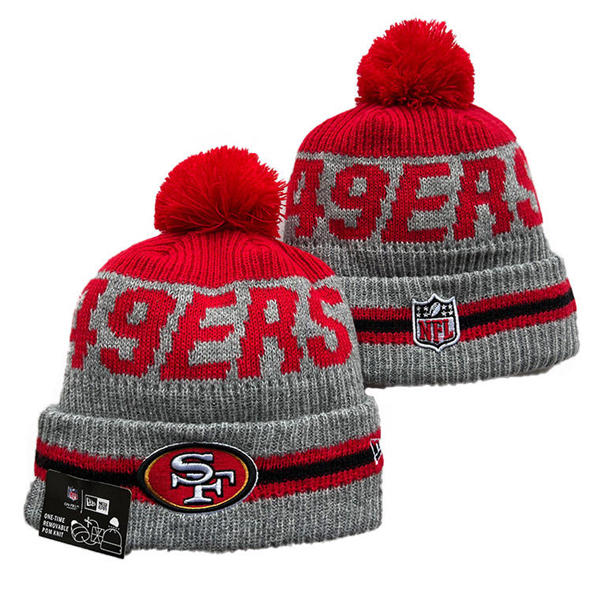 NFL San Francisco 49ers Gray Red Cuffed Pom Knit Hat YD2503212 (4)