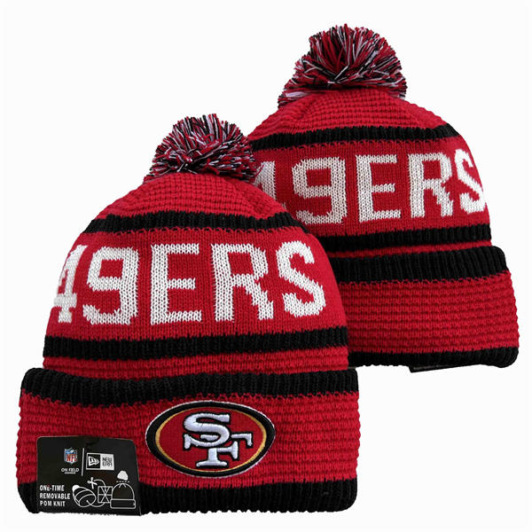 NFL San Francisco 49ers Red White Black Strip with colorful Cuffed Pom Knit Hat YD2503212 (19)