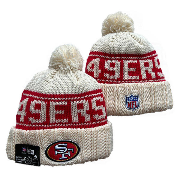 NFL San Francisco 49ers Cream Red Cuffed Pom Knit Hat YD2503212 (8)