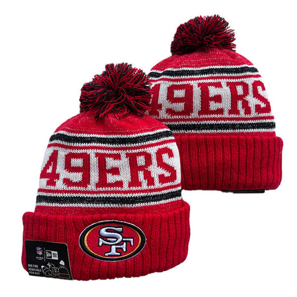 NFL San Francisco 49ers red white colorful Cuffed Pom Knit Hat YD2503212 (14)