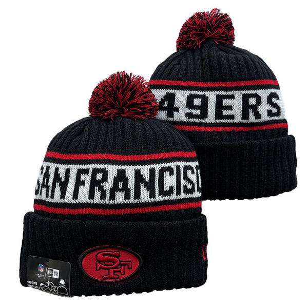 NFL San Francisco 49ers Black White Black Cuffed Pom Knit Hat YD2503212 (9)