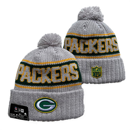 NFL Green Bay Packers gray green yellow Cuffed Pom Knit Hat YD2503212 (1)