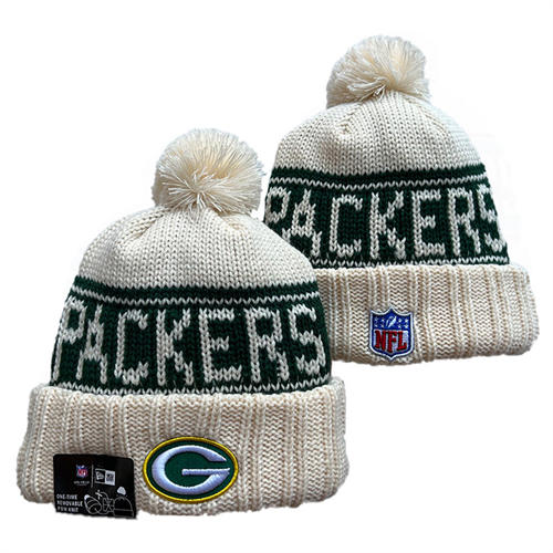 NFL Green Bay Packers cream green Cuffed Pom Knit Hat YD2503212 (2)