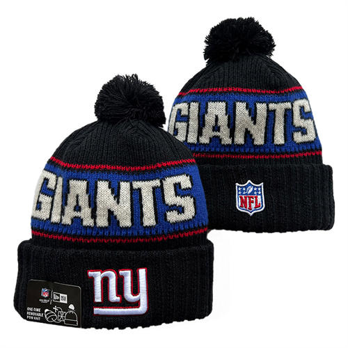 NFL New York Giants Black Blue Cuffed Pom Knit Hat YD2503211  (1)