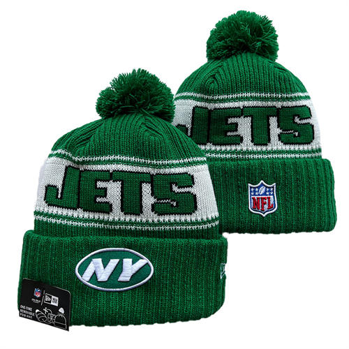 NFL New York Jets Green White Cuffed Pom Knit Hat YD2503212 (6)