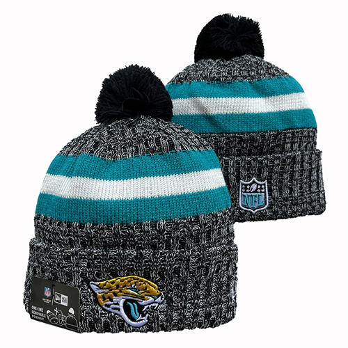 NFL Jacksonville Jaguars gray teal black Cuffed Pom Knit Hat YD2503212 (2)