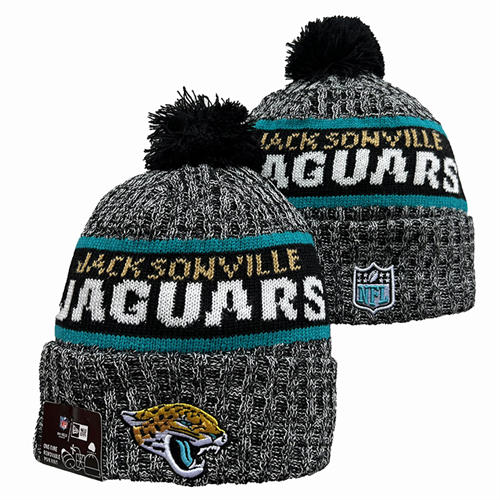 NFL Jacksonville Jaguars smokey gray white black Cuffed Pom Knit Hat YD2503212 (7)