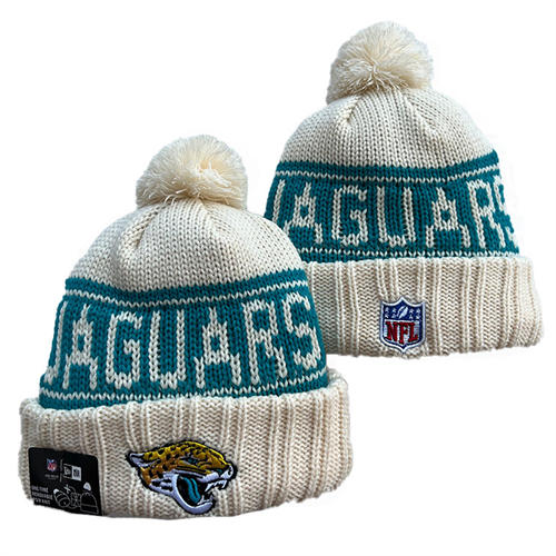 NFL Jacksonville Jaguars cream teal Cuffed Pom Knit Hat YD2503212 (1)