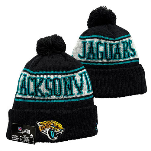 NFL Jacksonville Jaguars black white teal sideline Cuffed Pom Knit Hat YD2503212 (9)