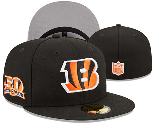 NFL Cincinnati Bengals black gray 50TH Anniversary Fitted Hat YD2503211 (2)