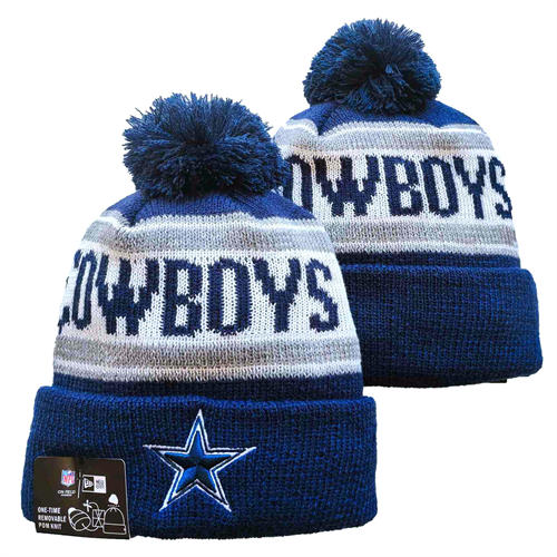 NFL Dallas Cowboys navy white gray strip Cuffed Pom Knit Hat YD2503212 (19)
