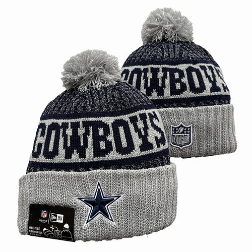 NFL Dallas Cowboys gray navy gray Cuffed Pom Knit Hat YD2503212 (15)