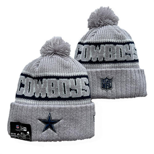 NFL Dallas Cowboys gray navy embroidered Cuffed Pom Knit Hat YD2503212 (10)