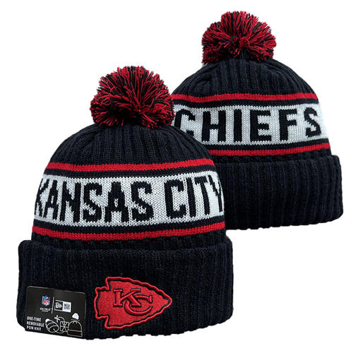 NFL Kansas City Chiefs black white with colorful Cuffed Pom Knit Hat YD2503212 (16)
