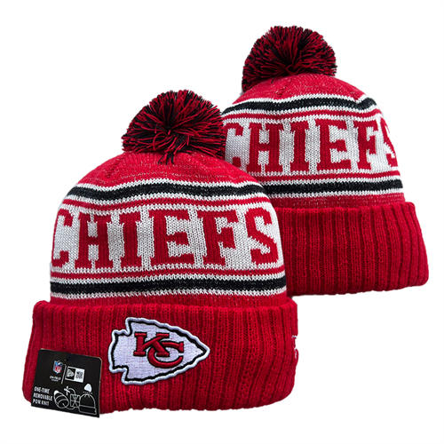 NFL Kansas City Chiefs red white black with colorful Cuffed Pom Knit Hat YD2503212 (15)