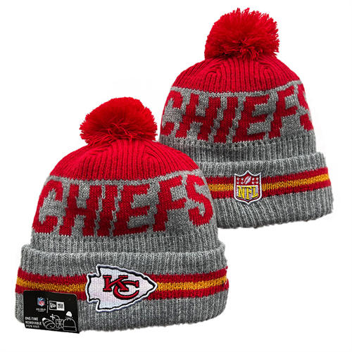 NFL Kansas City Chiefs gray red Cuffed Pom Knit Hat YD2503212 (14)