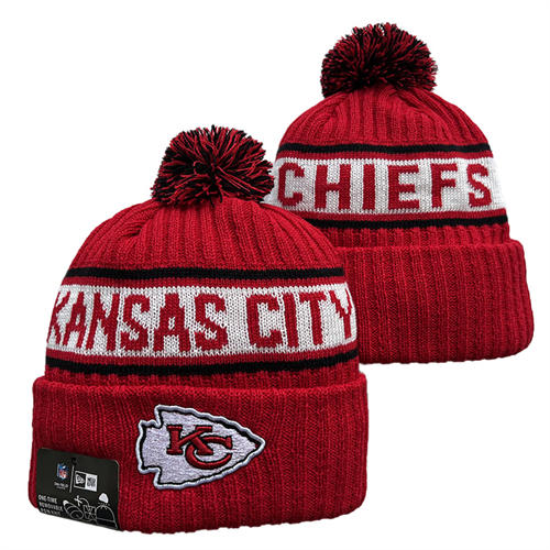 NFL Kansas City Chiefs red white black strip Cuffed Pom Knit Hat YD2503212 (4)