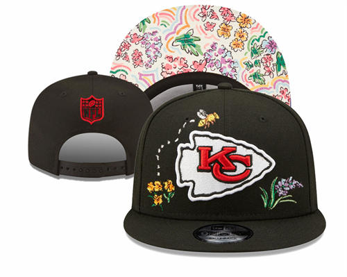 NFL Kansas City Chiefs black flowers Snapback Hat YD2503211 (4)
