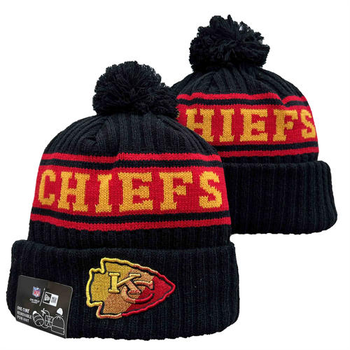 NFL Kansas City Chiefs black red gold Cuffed Pom Knit Hat YD2503212 (5)