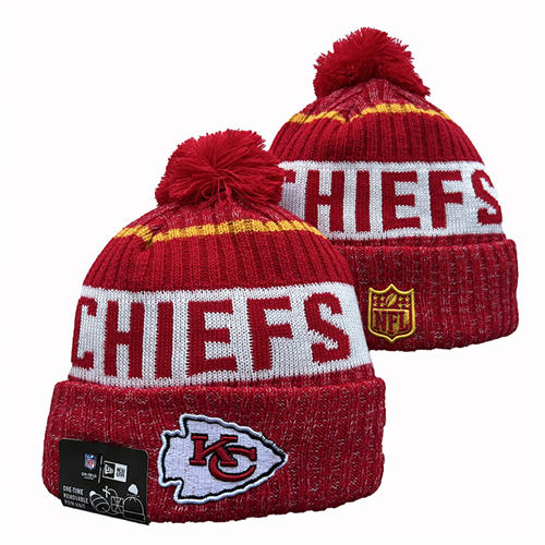 NFL Kansas City Chiefs red white gold strip Cuffed Pom Knit Hat YD2503212 (7)