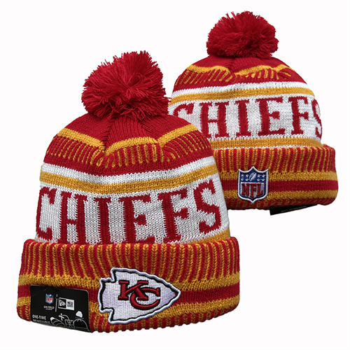 NFL Kansas City Chiefs red white gold strip Cuffed Pom embroidered Knit Hat YD2503212 (19)