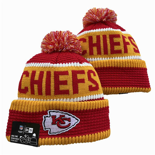 NFL Kansas City Chiefs red gold with colorful Cuffed Pom Knit Hat YD2503212 (8)