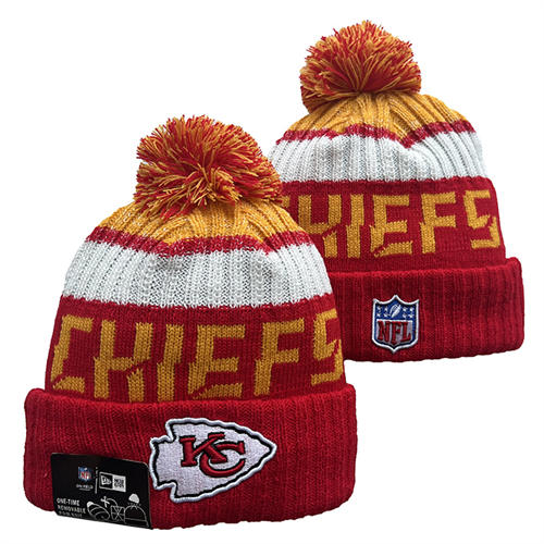 NFL Kansas City Chiefs red white gold Cuffed Pom Knit Hat YD2503212 (9)