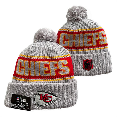 NFL Kansas City Chiefs gray red gold Cuffed Pom Knit Hat YD2503212 (13)