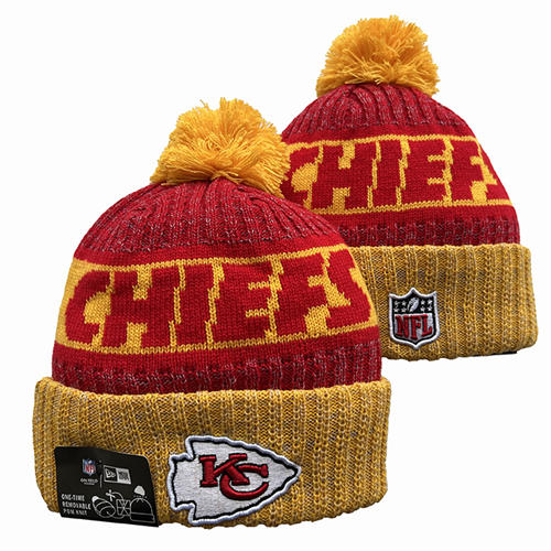 NFL Kansas City Chiefs gold red Cuffed Pom Knit Hat YD2503212 (12)