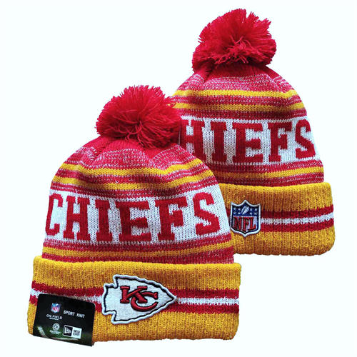 NFL Kansas City Chiefs Gold White Red Cuffed Pom Knit Hat YD2503212 (1)