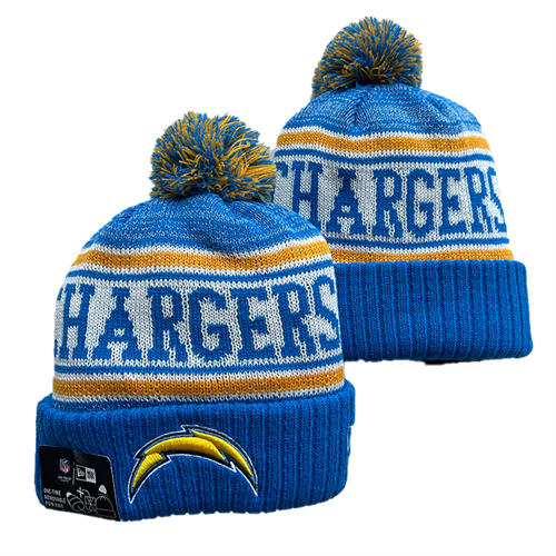 NFL Los Angeles Chargers Powder Blue white gold strip Cuffed Pom Knit Hat YD2503212 (5)