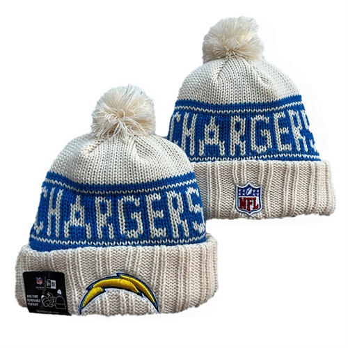 NFL Los Angeles Chargers cream blue Cuffed Pom Knit Hat YD2503212 (1)