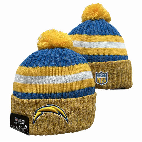 NFL Los Angeles Chargers gold blue white strip Cuffed Pom Knit Hat YD2503212 (9)