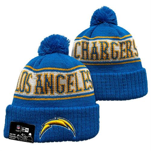 NFL Los Angeles Chargers royal white gold sideline Cuffed Pom Knit Hat YD2503212 (4)