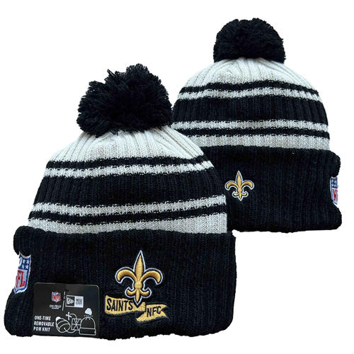 NFL New Orleans Saints black white embroidered NFC Cuffed Pom Knit Hat YD2503212 (10)