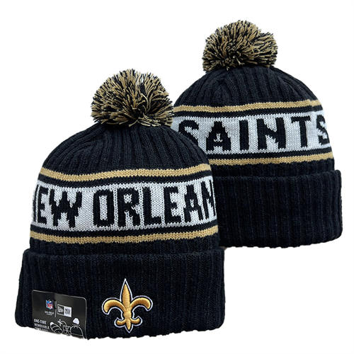 NFL New Orleans Saints black white gold strip Cuffed Pom Knit Hat YD2503212 (1)