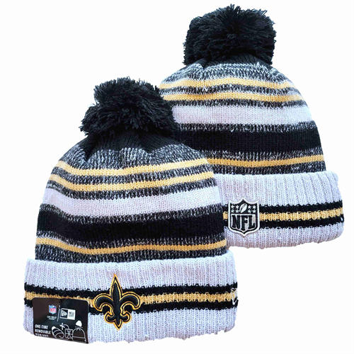 NFL New Orleans Saints embroidered white black gold strip Cuffed Pom Knit Hat YD2503212 (5)