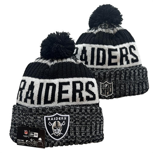 NFL Las Vegas Raiders somkey gray  White  Black Cuffed Pom embroidered Knit Hat YD2503212 (28)