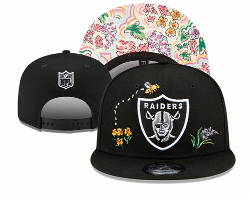 NFL Las Vegas Raiders black flowers Snapback Hat YD2503211 (16)