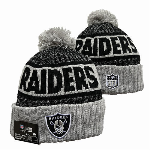 NFL Las Vegas Raiders gray Black embroidered Cuffed Pom Knit Hat YD2503212 (33)