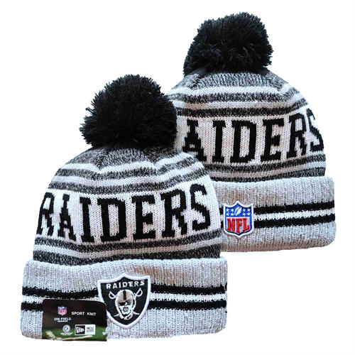 NFL Las Vegas Raiders gray white Black Cuffed Pom Knit Hat YD2503212 (22)