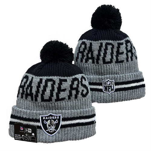 NFL Las Vegas Raiders gray Black White strip Cuffed Pom Knit Hat YD2503212 (26)